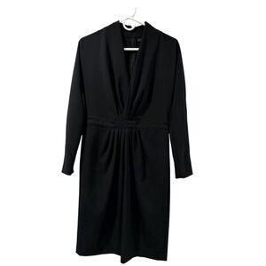 Donna Karan Black Draped V-Neck Long Sleeve Dress